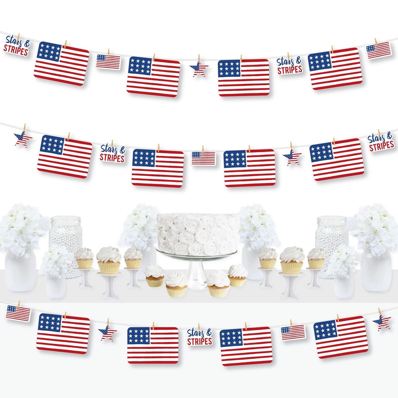 Big Dot of Happiness Stars & Stripes - Memorial Day 4th of July Labor Day USA Patriotic Party DIY Decorations - Clothespin Garland Banner - 44 Pieces